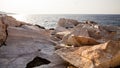 Aegean seashore and marble rocks in Aliki, Thassos island Royalty Free Stock Photo