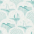 Aegean teal sailboat linen nautical seamless background with wave texture. Summer coastal living style home decor