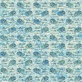 Aegean Teal seashell nautical sealife seamless pattern. Grunge distress faded linen effect background for marine home Royalty Free Stock Photo