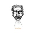 Aeolus, God keeper of winds hand drawn in engraving style. Vector graphic illustration of astrological deity Astraeus.