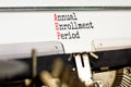 AEP symbol. Concept words AEP Annual enrollment period typed on beautiful retro old typewriter. Beautiful white background. Royalty Free Stock Photo