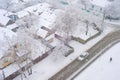 Heavy snowfall winter people aerial Royalty Free Stock Photo