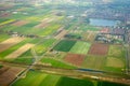 Aeral view on agricultural fields and railway with train Royalty Free Stock Photo