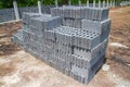 Lightweight bricks pile stacked in the construction.