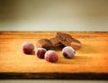 Aerated chocolate with frozen wine cherry, selective focus
