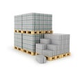 Aerated concrete blocks stacked on wooden pallets.