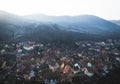 alsacian village with a foggy landscape Royalty Free Stock Photo