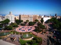 Aereal View of Catalonia Square in the sunshine day. Barcelona, Spain