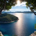 Aereal view from hill inlet in Whiteheaven beach, Whitsunday island, Queensland, Australia made with Generative AI