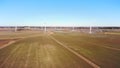 Aereal view of a windmill farm.