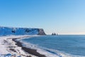 Aereal winter landscape view of Reynisdrangar, Iceland