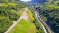 Aeria view, Salzach river flowing through the valley of the Austrian Alps