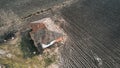aerial abandoned farmhouse