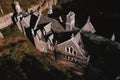 Aerial of Abandoned Gothic Revival Castle - Catskill Mountains, New York