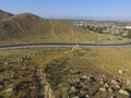 Aerial above Collett Ave. in Corona California