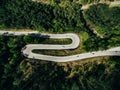 Aerial above view of a rural mountain landscape with a curvy road in Italy Royalty Free Stock Photo