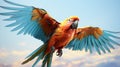 the aerial acrobatics of a parrot on agile flight against a pure white backdrop Royalty Free Stock Photo