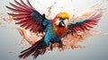 the aerial acrobatics of a parrot on agile flight against a pure white backdrop Royalty Free Stock Photo