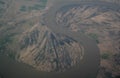 Aerial aeroplane view to Chari or Shari River , natural border between Chad and Cameroon Royalty Free Stock Photo