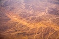 Aerial airplane view of Sahara desert landscape in Egypt