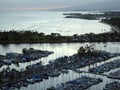 Aerial of Ala Wai Harbor and Ala Moana Beach Park at Sunset Royalty Free Stock Photo