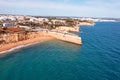 Aerial from the Algarve coastline at Church Senhora de Nossa in Armacao de Pera Portugal