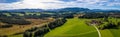 Aerial Alpenvorland landscape Bad Toelz Blomberg with Mountain Range Alps in the back. Bavaria, Germany, Alps Royalty Free Stock Photo