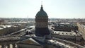 Aerial for amazing cityscape of the Kazan Cathedral in Saint Petersburg, Russia. Dome and columns of beautiful Kazan