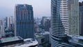 Aerial of an amazing landscape on a city with modern skyscrapers and enterprises. Top view on a developed town with