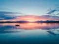 Aerial of an amazing sunset with sailing vessel Loch Creran, Barcaldine, Argyll Royalty Free Stock Photo