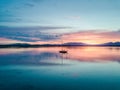 Aerial of an amazing sunset with sailing vessel Loch Creran, Barcaldine, Argyll Royalty Free Stock Photo