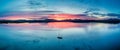 Aerial of an amazing sunset with sailing vessel Loch Creran, Barcaldine, Argyll Royalty Free Stock Photo