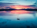 Aerial of an amazing sunset with sailing vessel Loch Creran, Barcaldine, Argyll Royalty Free Stock Photo