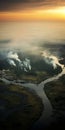 Aerial Art: River And Land With Smoke In Ivory Coast Style