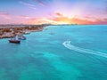 Aerial from Aruba island in the Caribbean at sunset