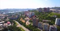 Aerial ascending view of Vladivostok residential district. Russia