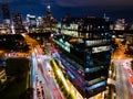 Aerial Austin Texas nightscape long exposure time lapse cars and traffic in motion Royalty Free Stock Photo