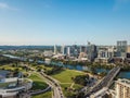 Aerial of Auston Texas from the Congress Avenue Bridge next to t