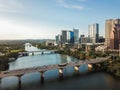 Aerial of Auston Texas from the Congress Avenue Bridge next to t