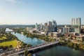 Aerial of Auston Texas from the Congress Avenue Bridge next to t