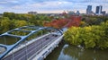 Aerial Autumn Bridge and Cityscape at Golden Hour, Fort Wayne Royalty Free Stock Photo