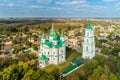 Aerial autumn view of Cathedral of the Nativity of the Most Holy Mother of God in Kozelets town, Chernihiv region, Ukraine