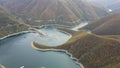 Aerial Autumn view of Vacha (Antonivanovtsi) Reservoir, Rhodope Mountains, Bulgaria