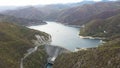 Aerial Autumn view of Vacha (Antonivanovtsi) Reservoir, Rhodope Mountains, Bulgaria