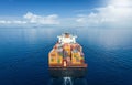 Aerial back view of a large container cargo carrier ship Royalty Free Stock Photo