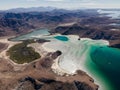 Aerial of Balandra bay surrounded by grey sand dunes Royalty Free Stock Photo