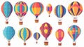 Aerial baloon with basket in flight. Flying airballoons travel. Hot air transport floating. Aerostats for sky adventure Royalty Free Stock Photo