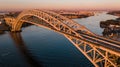 Aerial of Bayonne Steel Arch Bridge - Kill Van Kull - Bayonne, New Jersey and Staten Island, New York City, New York Royalty Free Stock Photo