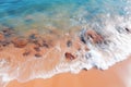 Aerial beach scene. relaxing summer vacation template with beautiful blue ocean, waves, and seashore Royalty Free Stock Photo