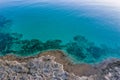 Aerial beach at sunset. crystal turquoise water sea. italy coastline